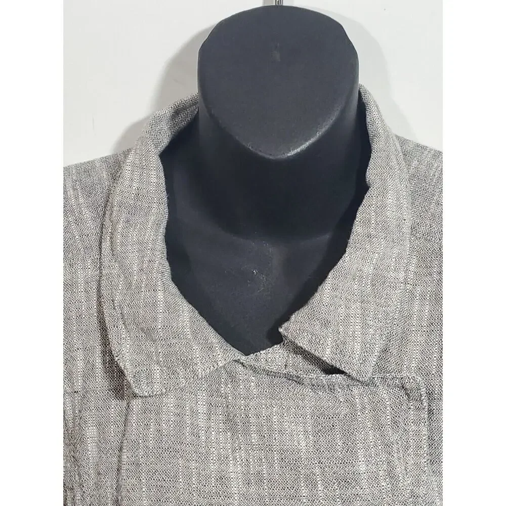 Eileen Fisher M Gauzy Linen Blend Short Dolman Sleeve Pockets Snap Closure Top